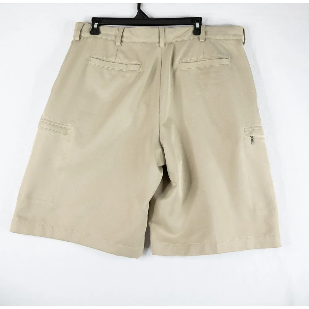 IZOD‎ Golf Shorts Mens 36 Tan Excellent Classic Fit Khaki Cargo Zipper Pocket
